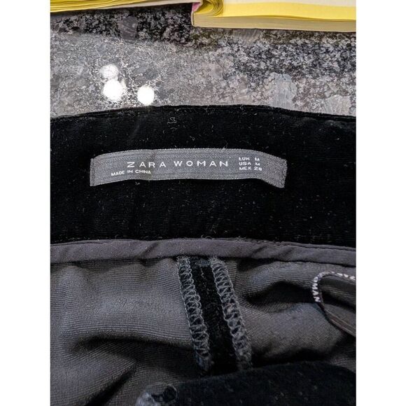 Zara Woman Velvet Wide Leg Pants women's medium black‎ goth witchy whimsigoth - Picture 5 of 6